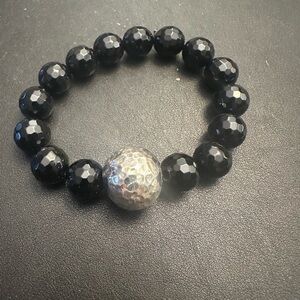 Simon Sebag  .925 Sterling Silver & Black Onyx Stretch Bracelet